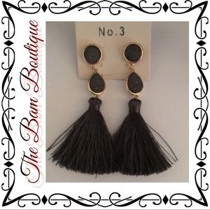 Druzy Pear Shape Tassel Dangle Earring